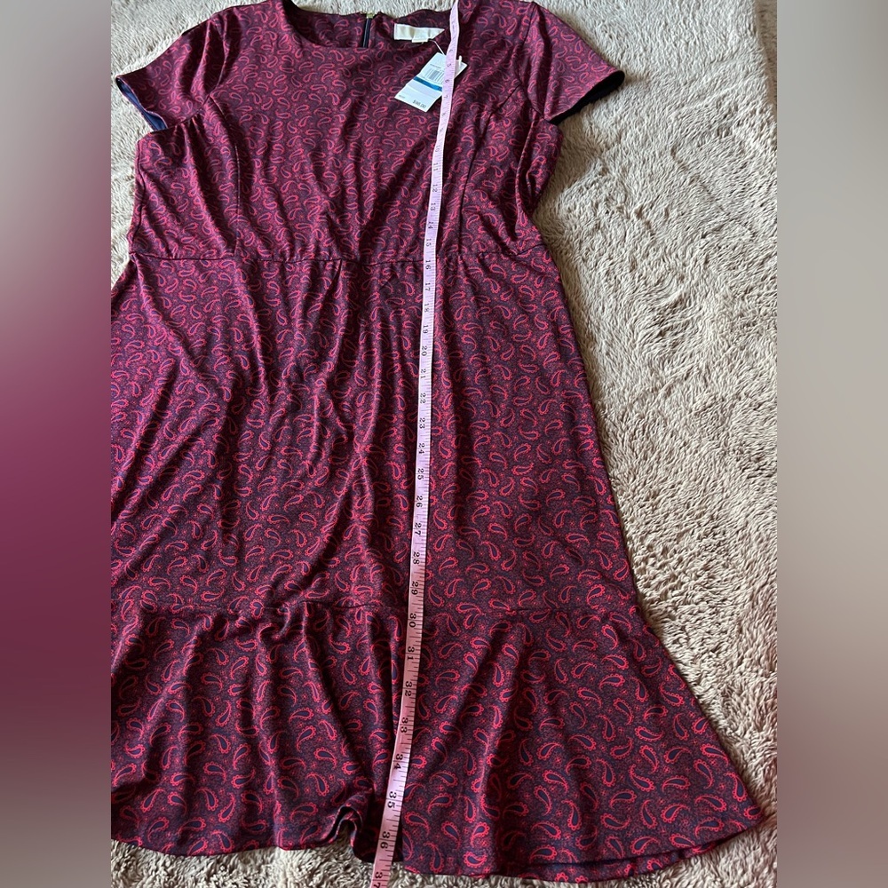 NWT Michael Kors Women's Burgundy Blue Paisley Print Short Sleeve Dress XL - Picture 8 of 8